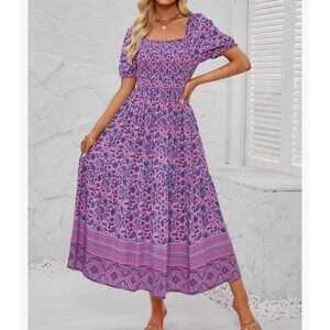 ZESICA Boho Floral‎ Print Ruffle Dress Size Small